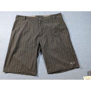 Oakley Mens 34W Pinstripe Flat Front Casual Shorts Gray Black Micro Texture